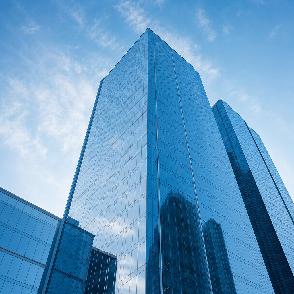 Blue glass corporate tower